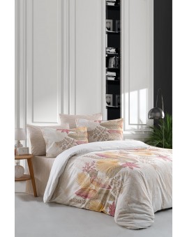 ETEHOMETEX Tek Kişilik Ranforce Pamuklu Lastikli Çarşaflı Nevresim Takımı ALENA PUDRA 8696474232046